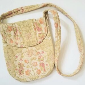 Vintage 1960s Authentic Hippie Pastel Toile Brocade Fabric Shoulder Bag